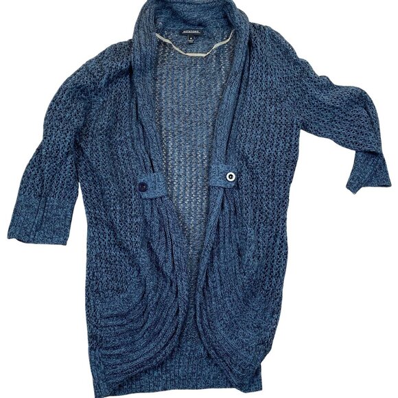 Notations Womens Cardigan Sweater Medium Open Knit Lightweight Blue Open Front - Picture 1 of 7